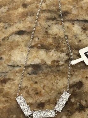 Charmed Aroma - Silver Cubic Zirconia Bar Necklace